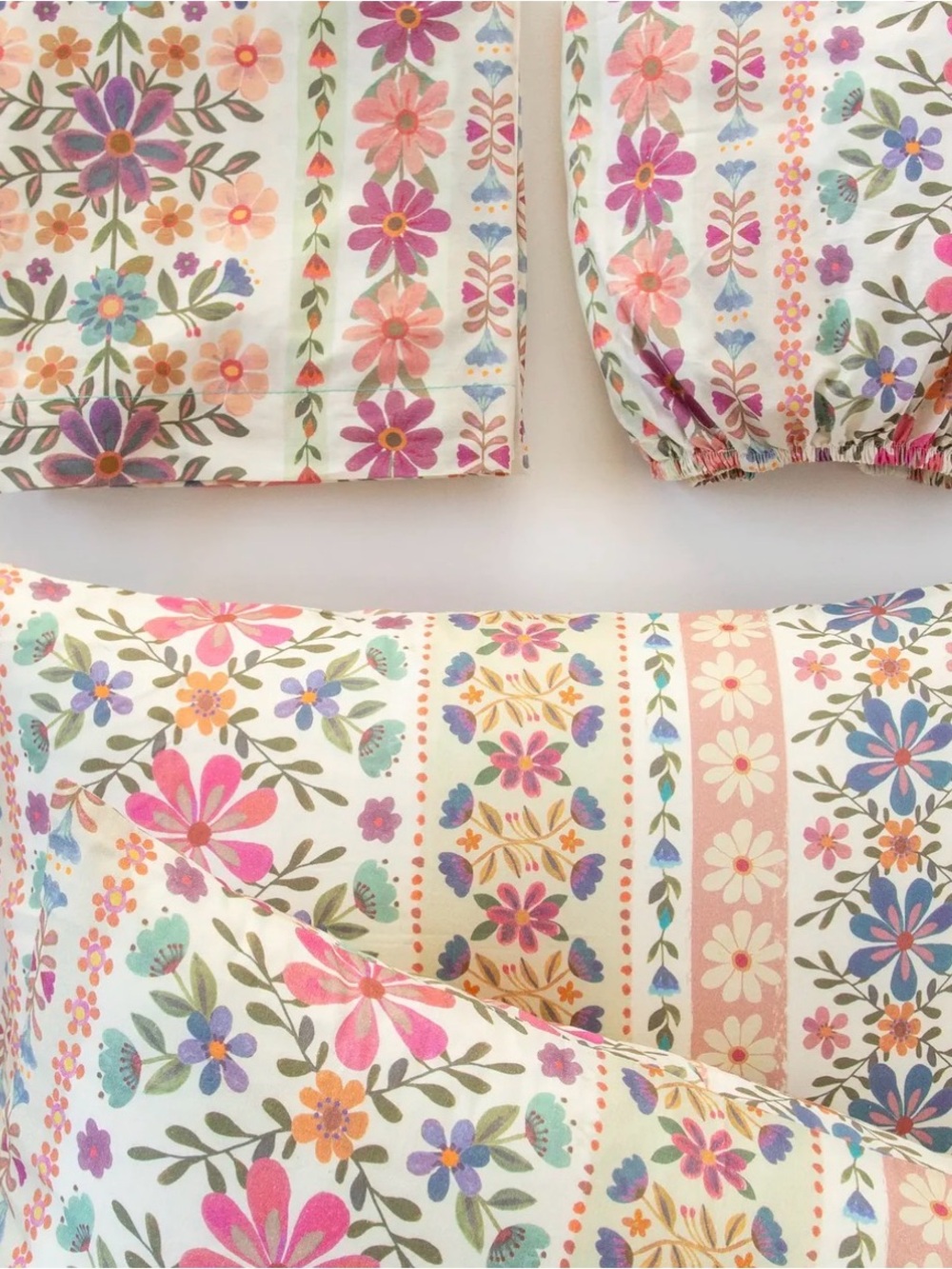 NATURAL LIFE Pink and Purple Floral Stripe Pillowcases